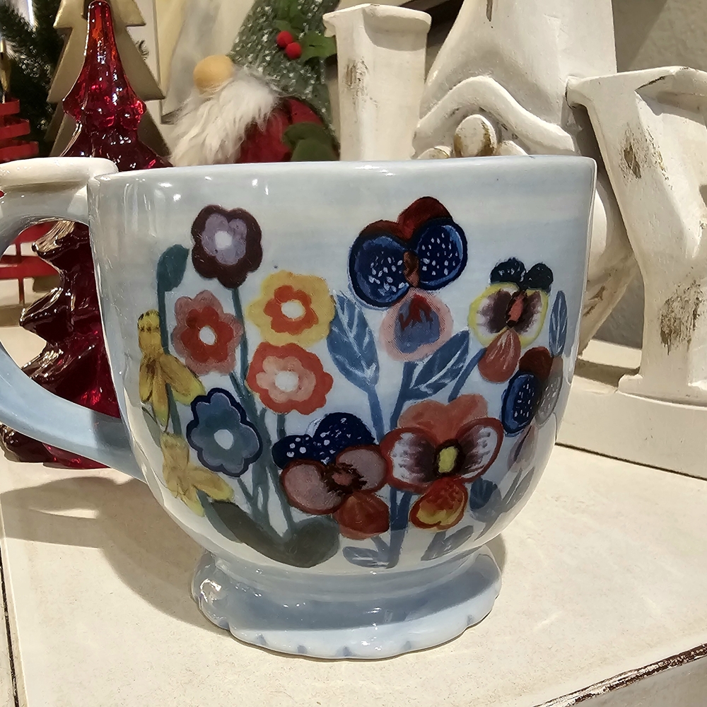 Anthropologie Floral Stoneware Mug Francesca Kaye Handpainted